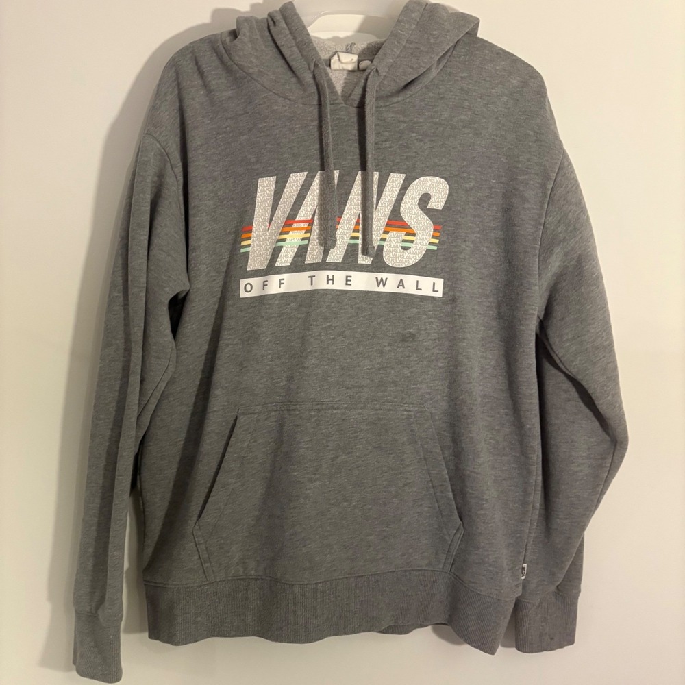 Vans Off The Wall Hoodie Mens Small Gray Graphic Pullover Sweatshirt